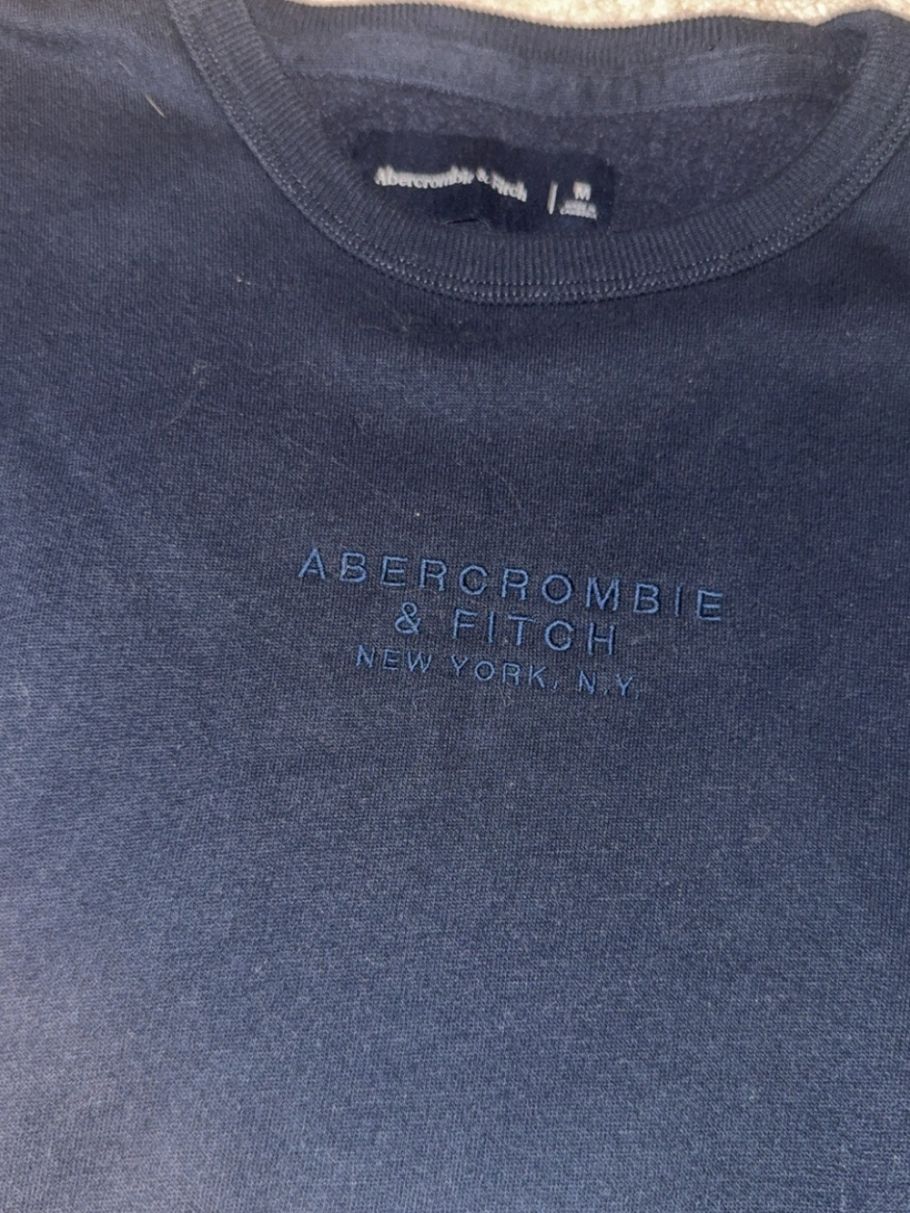 Abercrombie & Fitch Men's Dark Blue Embroidered Crewneck Sweater